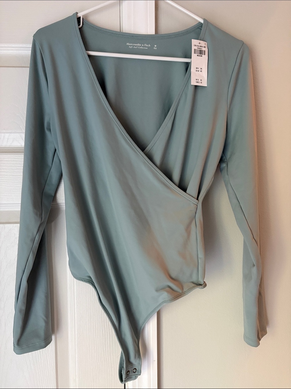 *NWT* Abercrombie & Fitch Sage Green Wrap-Front Long-Sleeve Bodysuit